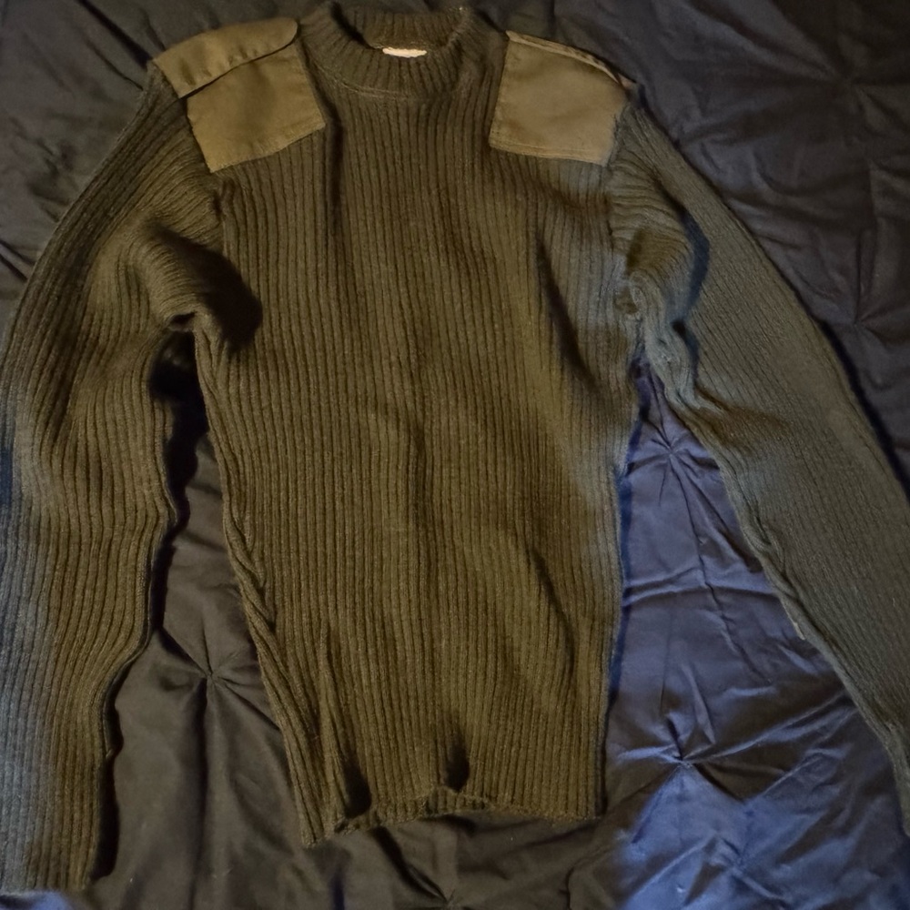 Ribbed Knit Sweater with Shoulder Patches